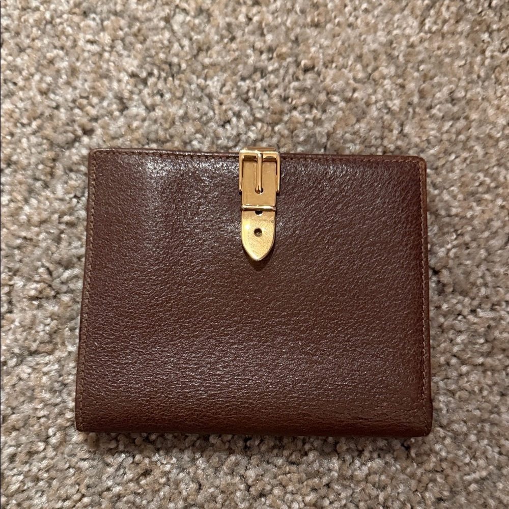 Gucci Brown Leather Compact Wallet with Gold Logo